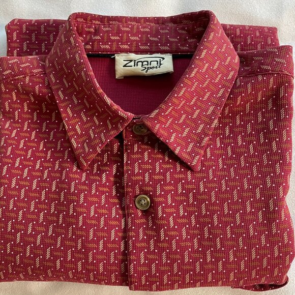 Zimni Sport Other - Zimni Sport 100% Silk 90s Med Men’s Casual Button Front Short Sleeve Shirt Red